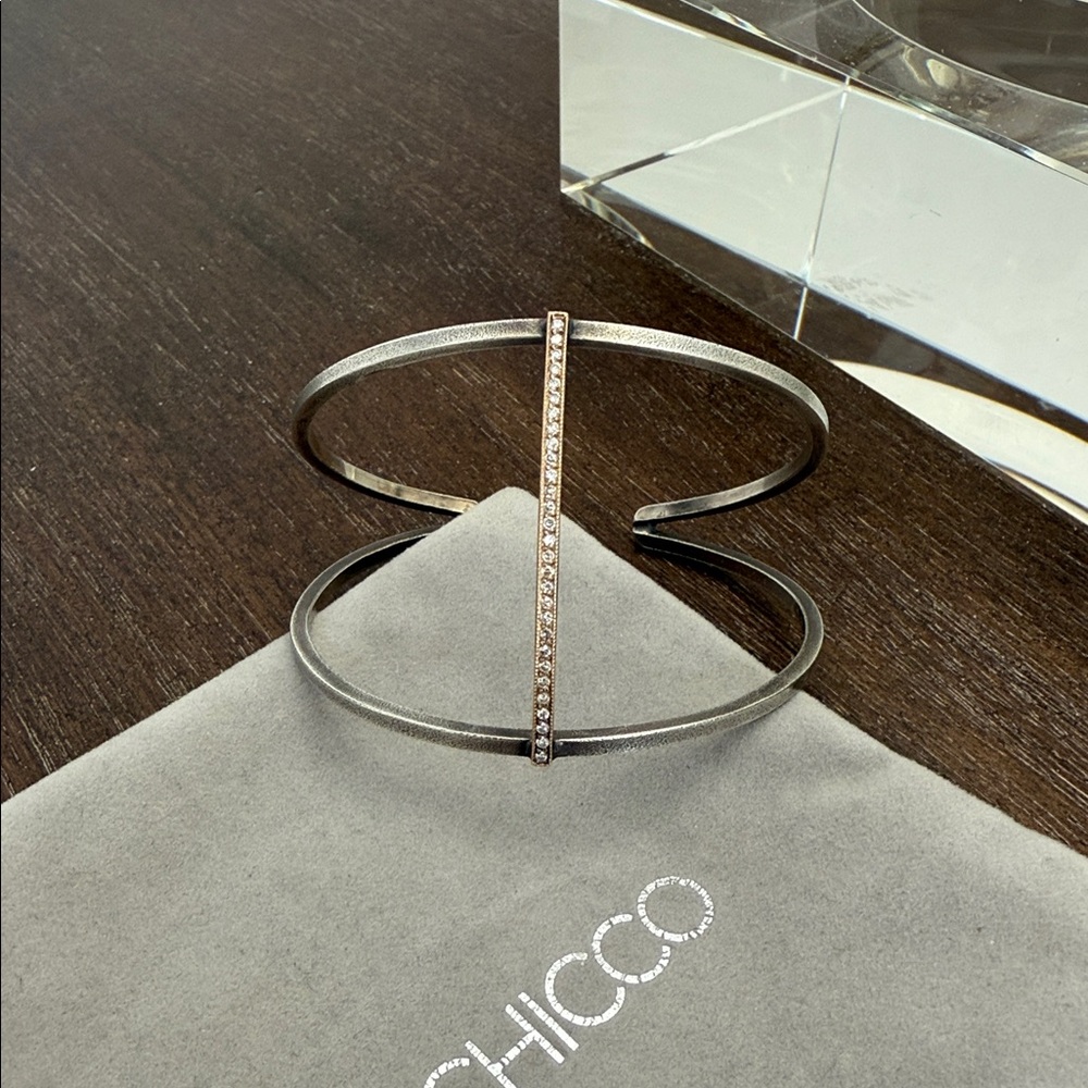 Zoe Chicco Oxidized Silver, Rose Gold, Diamond Cuff Bracelet - Picture 6 of 7